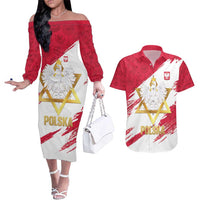 Jewish Festival Poland Couples Matching Off The Shoulder Long Sleeve Dress and Hawaiian Shirt Polska Eagle Star Of David