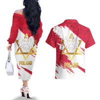 Jewish Festival Poland Couples Matching Off The Shoulder Long Sleeve Dress and Hawaiian Shirt Polska Eagle Star Of David