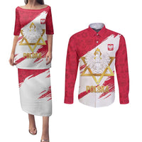 Jewish Festival Poland Couples Matching Puletasi and Long Sleeve Button Shirt Polska Eagle Star Of David