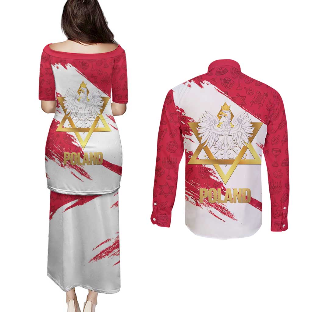 Jewish Festival Poland Couples Matching Puletasi and Long Sleeve Button Shirt Polska Eagle Star Of David