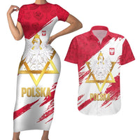 Jewish Festival Poland Couples Matching Short Sleeve Bodycon Dress and Hawaiian Shirt Polska Eagle Star Of David
