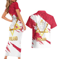 Jewish Festival Poland Couples Matching Short Sleeve Bodycon Dress and Hawaiian Shirt Polska Eagle Star Of David