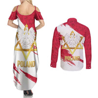 Jewish Festival Poland Couples Matching Summer Maxi Dress and Long Sleeve Button Shirt Polska Eagle Star Of David