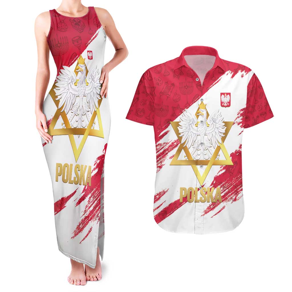 Jewish Festival Poland Couples Matching Tank Maxi Dress and Hawaiian Shirt Polska Eagle Star Of David