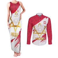 Jewish Festival Poland Couples Matching Tank Maxi Dress and Long Sleeve Button Shirt Polska Eagle Star Of David