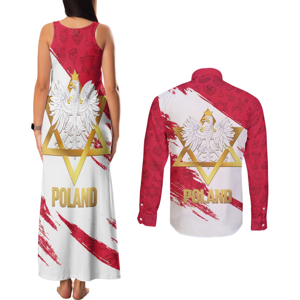 Jewish Festival Poland Couples Matching Tank Maxi Dress and Long Sleeve Button Shirt Polska Eagle Star Of David
