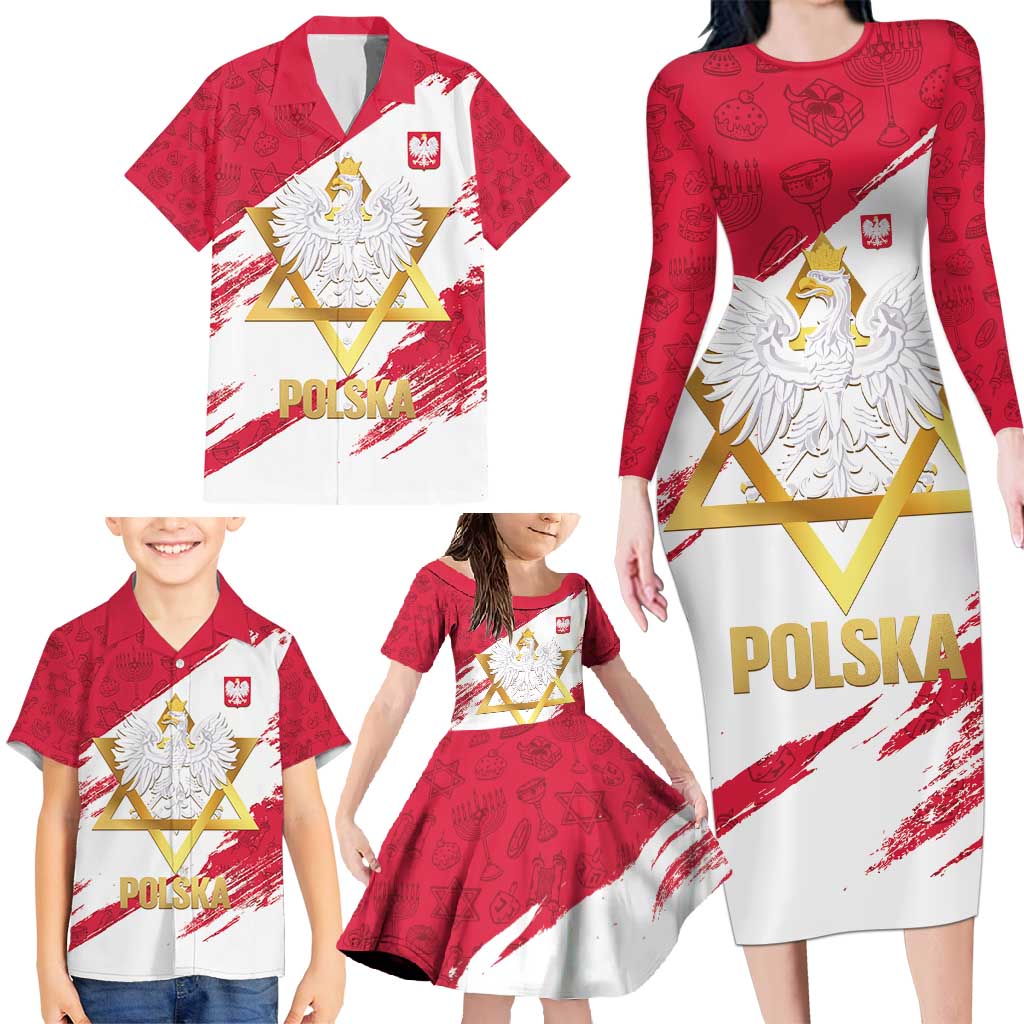 Jewish Festival Poland Family Matching Long Sleeve Bodycon Dress and Hawaiian Shirt Polska Eagle Star Of David