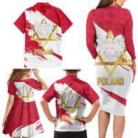 Jewish Festival Poland Family Matching Long Sleeve Bodycon Dress and Hawaiian Shirt Polska Eagle Star Of David