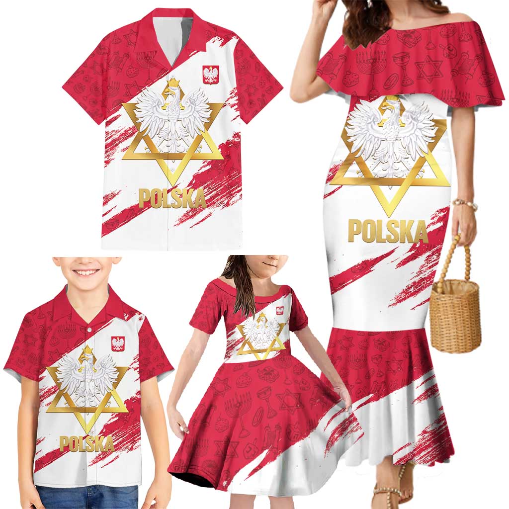 Jewish Festival Poland Family Matching Mermaid Dress and Hawaiian Shirt Polska Eagle Star Of David
