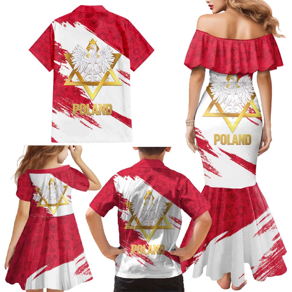 Jewish Festival Poland Family Matching Mermaid Dress and Hawaiian Shirt Polska Eagle Star Of David