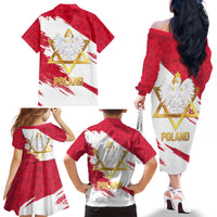 Jewish Festival Poland Family Matching Off The Shoulder Long Sleeve Dress and Hawaiian Shirt Polska Eagle Star Of David
