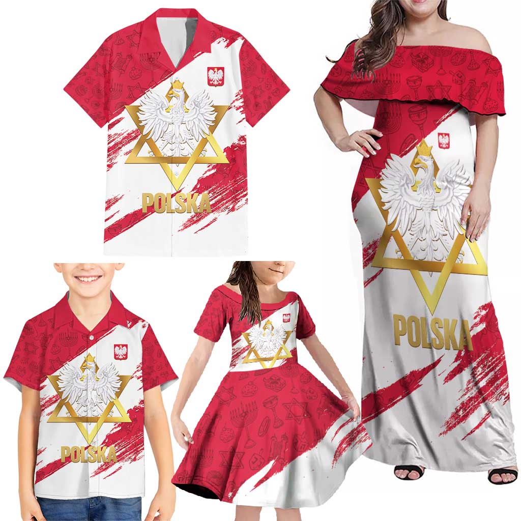 Jewish Festival Poland Family Matching Off Shoulder Maxi Dress and Hawaiian Shirt Polska Eagle Star Of David