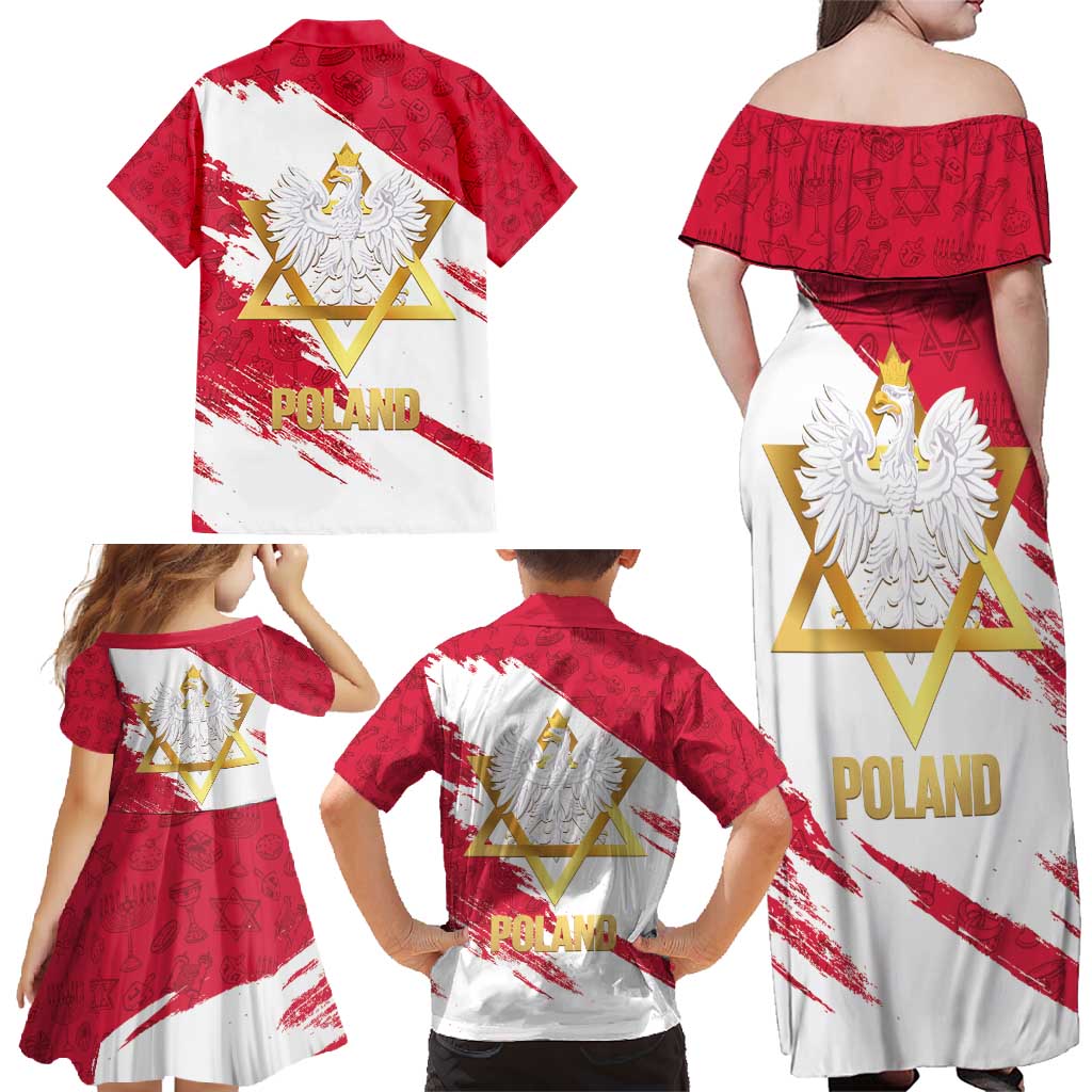 Jewish Festival Poland Family Matching Off Shoulder Maxi Dress and Hawaiian Shirt Polska Eagle Star Of David