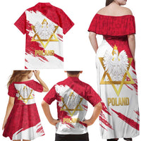 Jewish Festival Poland Family Matching Off Shoulder Maxi Dress and Hawaiian Shirt Polska Eagle Star Of David
