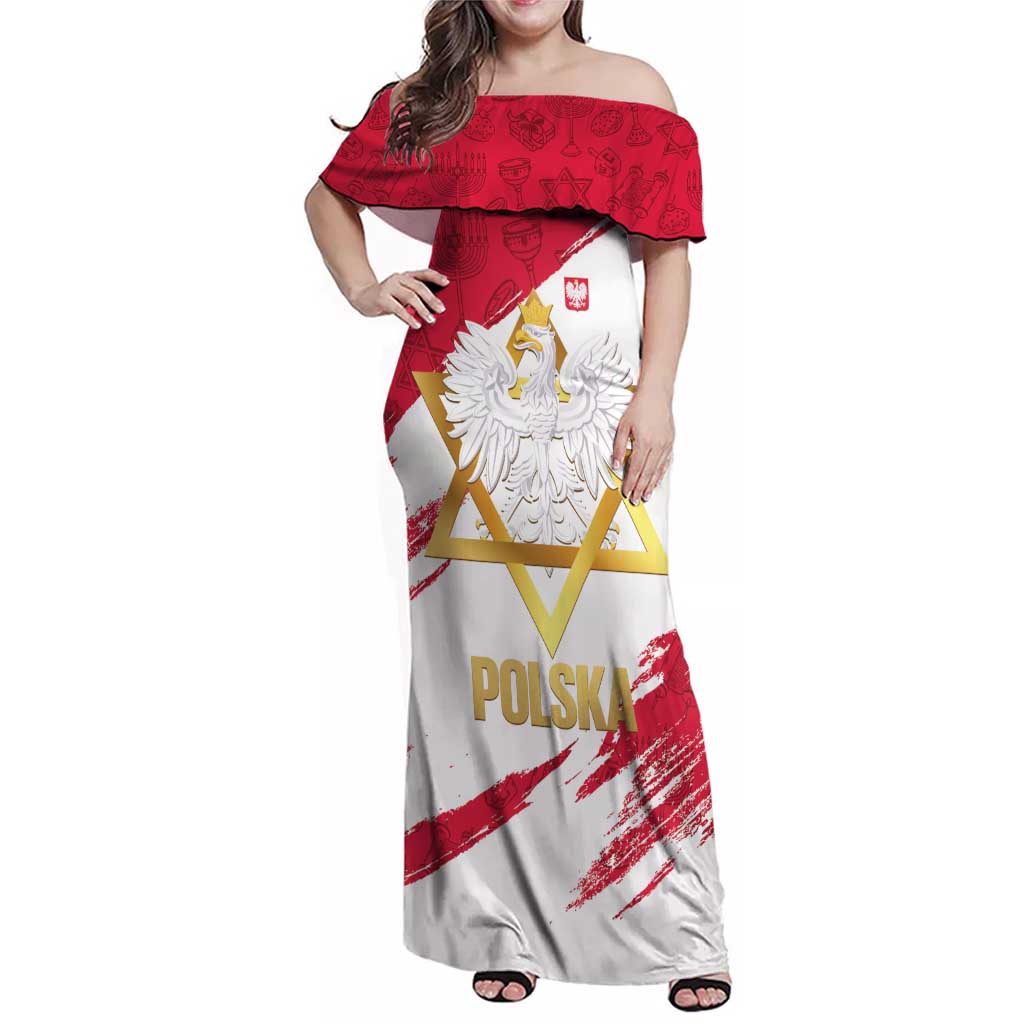 Jewish Festival Poland Family Matching Off Shoulder Maxi Dress and Hawaiian Shirt Polska Eagle Star Of David