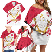 Jewish Festival Poland Family Matching Off Shoulder Short Dress and Hawaiian Shirt Polska Eagle Star Of David