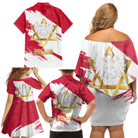 Jewish Festival Poland Family Matching Off Shoulder Short Dress and Hawaiian Shirt Polska Eagle Star Of David