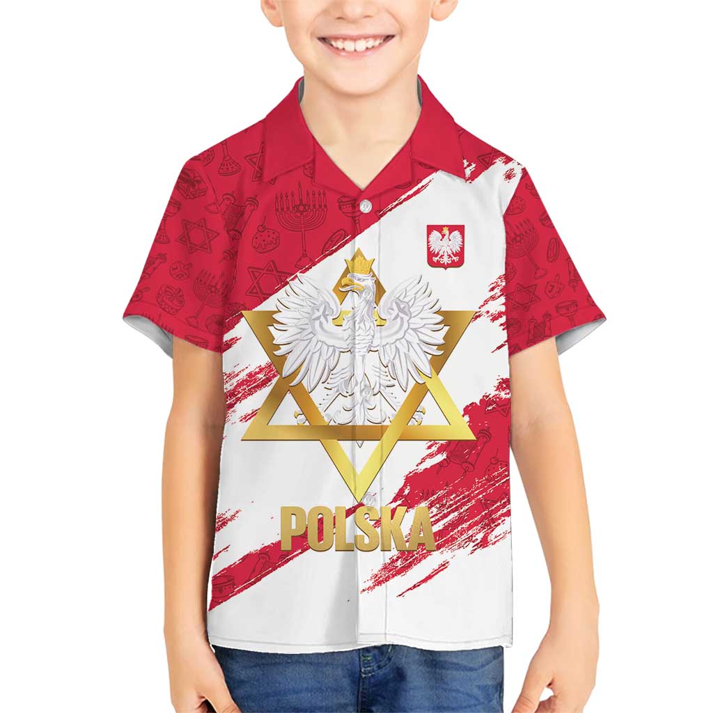 Jewish Festival Poland Family Matching Off Shoulder Short Dress and Hawaiian Shirt Polska Eagle Star Of David
