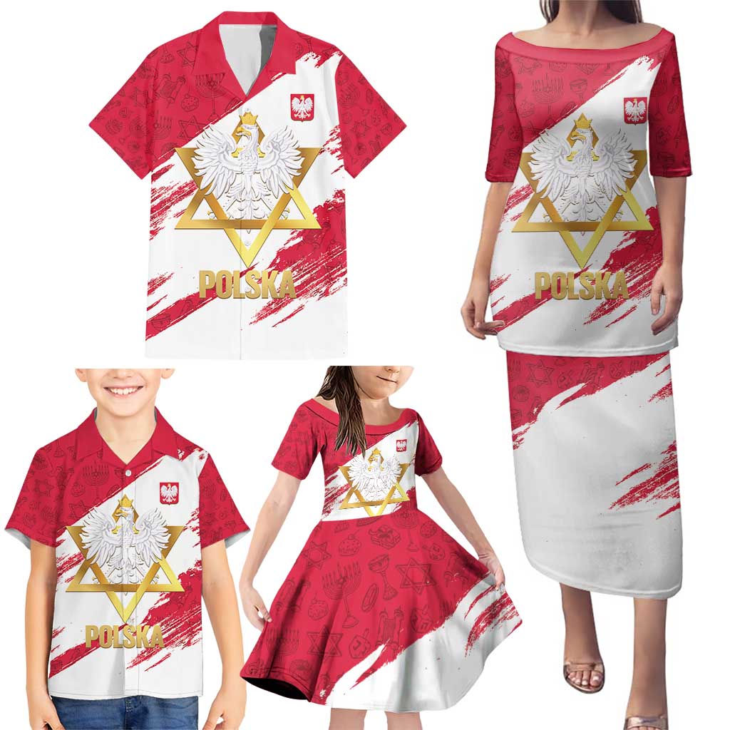 Jewish Festival Poland Family Matching Puletasi and Hawaiian Shirt Polska Eagle Star Of David
