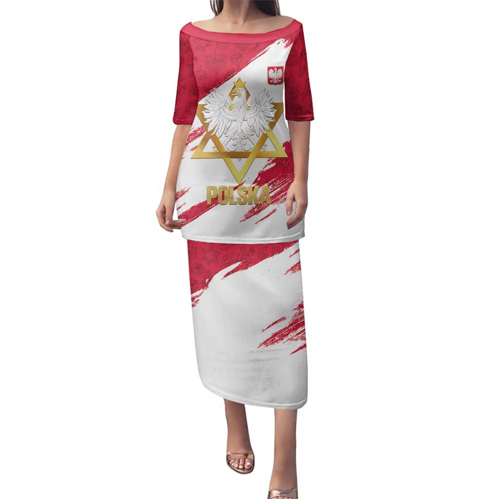 Jewish Festival Poland Family Matching Puletasi and Hawaiian Shirt Polska Eagle Star Of David
