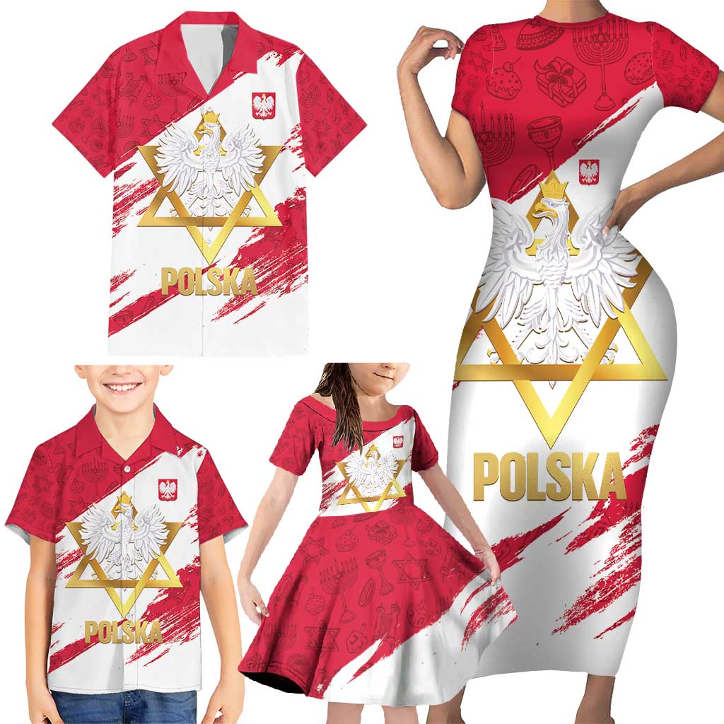 Jewish Festival Poland Family Matching Short Sleeve Bodycon Dress and Hawaiian Shirt Polska Eagle Star Of David