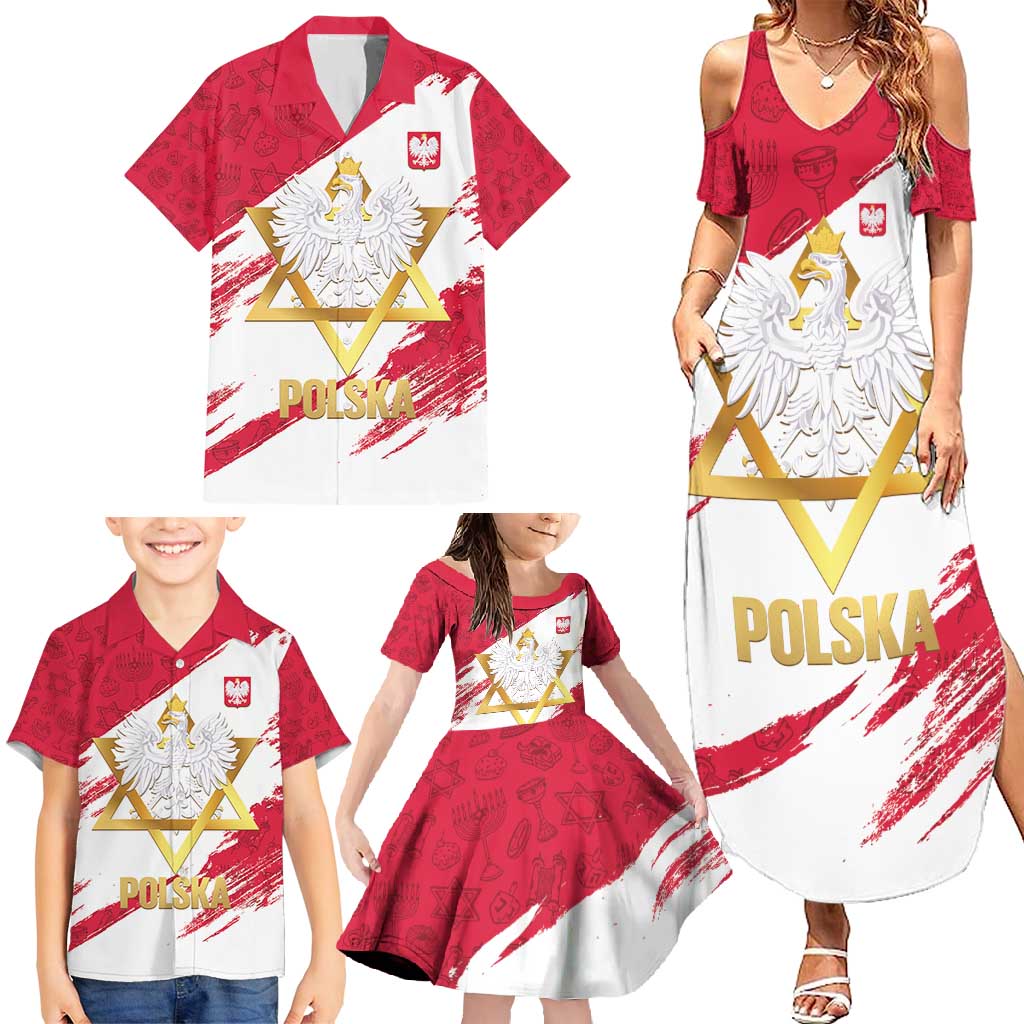 Jewish Festival Poland Family Matching Summer Maxi Dress and Hawaiian Shirt Polska Eagle Star Of David