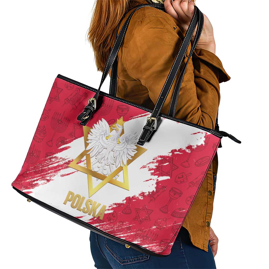 Jewish Festival Poland Leather Tote Bag Polska Eagle Star Of David