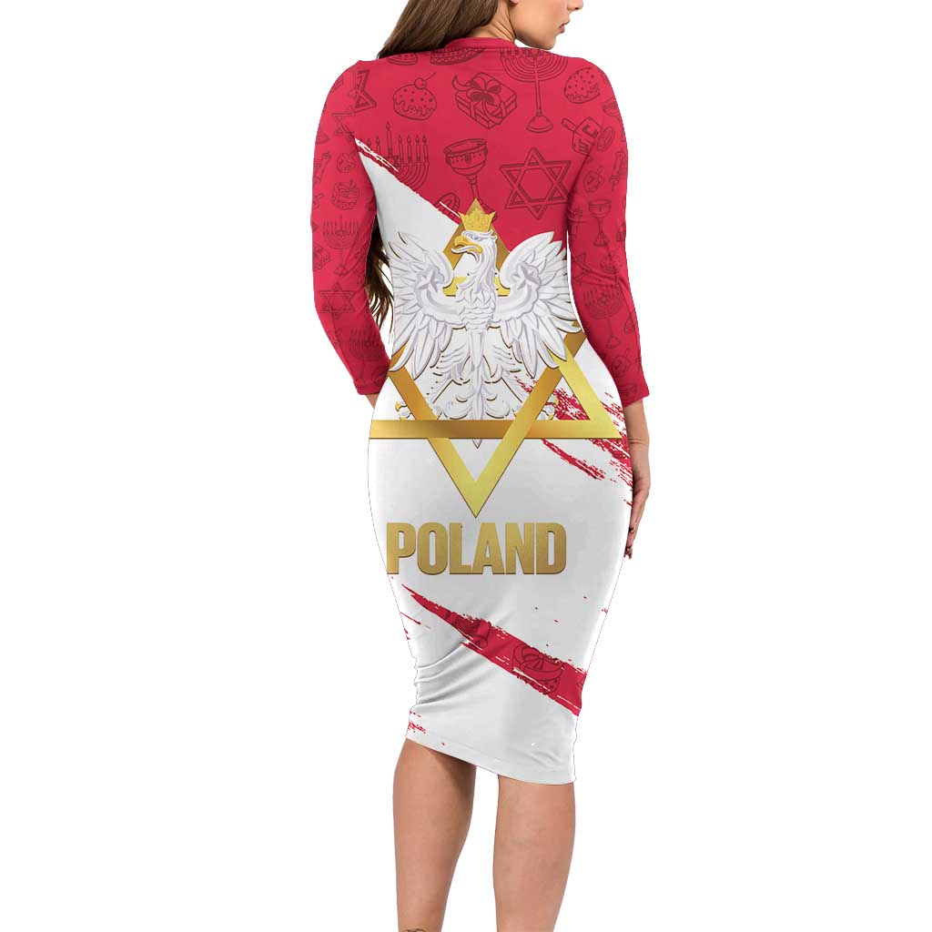 Jewish Festival Poland Long Sleeve Bodycon Dress Polska Eagle Star Of David