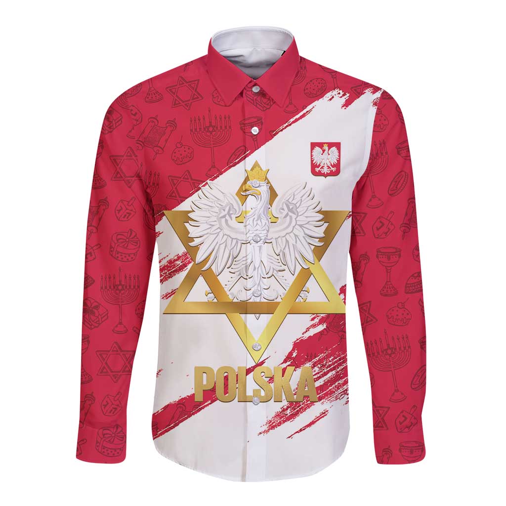 Jewish Festival Poland Long Sleeve Button Shirt Polska Eagle Star Of David