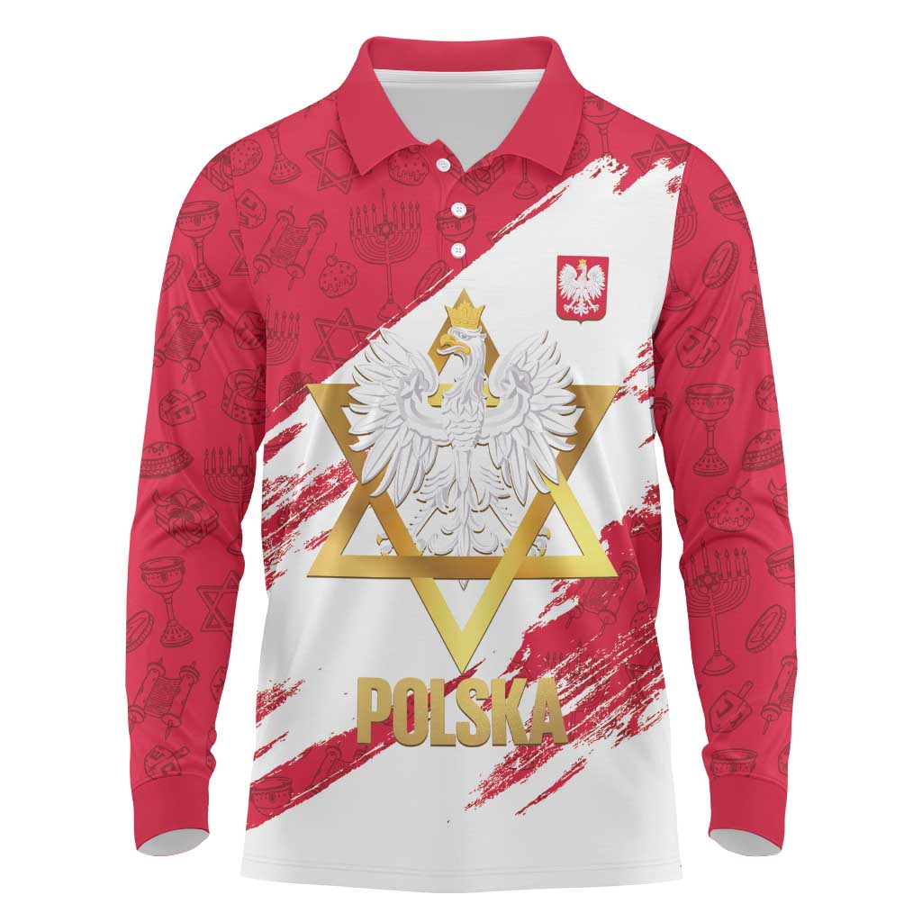 Jewish Festival Poland Long Sleeve Polo Shirt Polska Eagle Star Of David