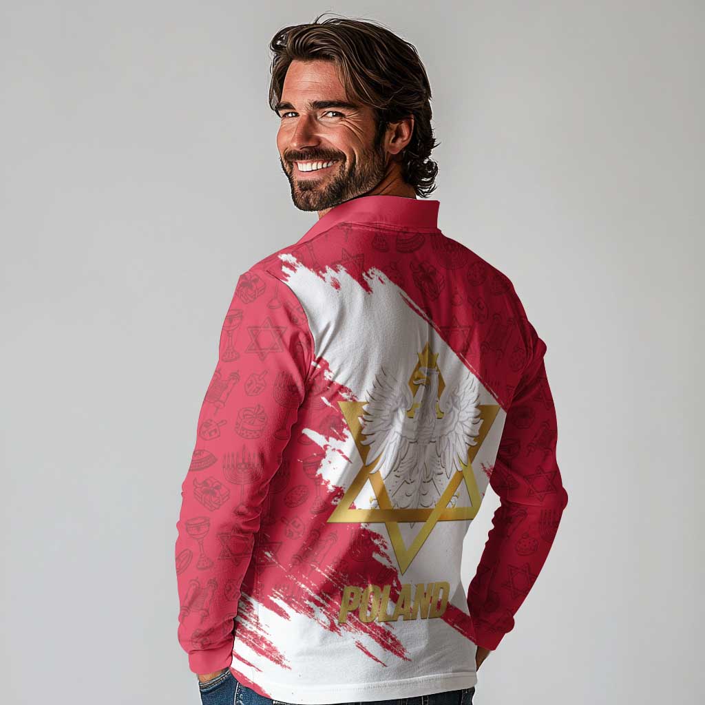 Jewish Festival Poland Long Sleeve Polo Shirt Polska Eagle Star Of David