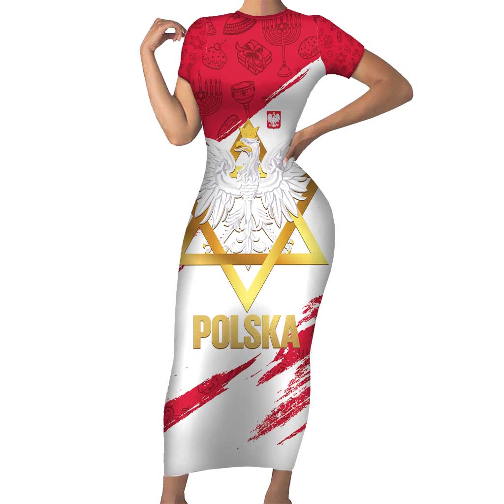 Jewish Festival Poland Short Sleeve Bodycon Dress Polska Eagle Star Of David
