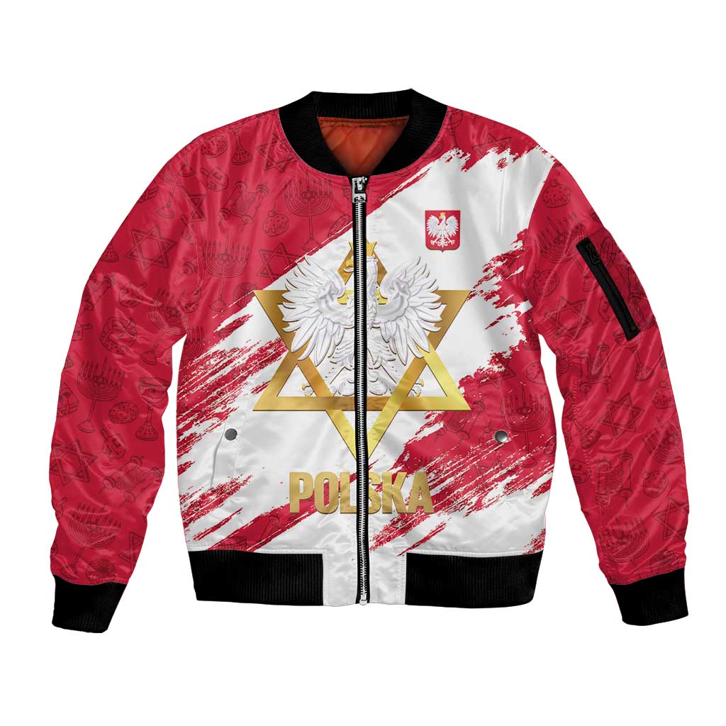 Jewish Festival Poland Sleeve Zip Bomber Jacket Polska Eagle Star Of David