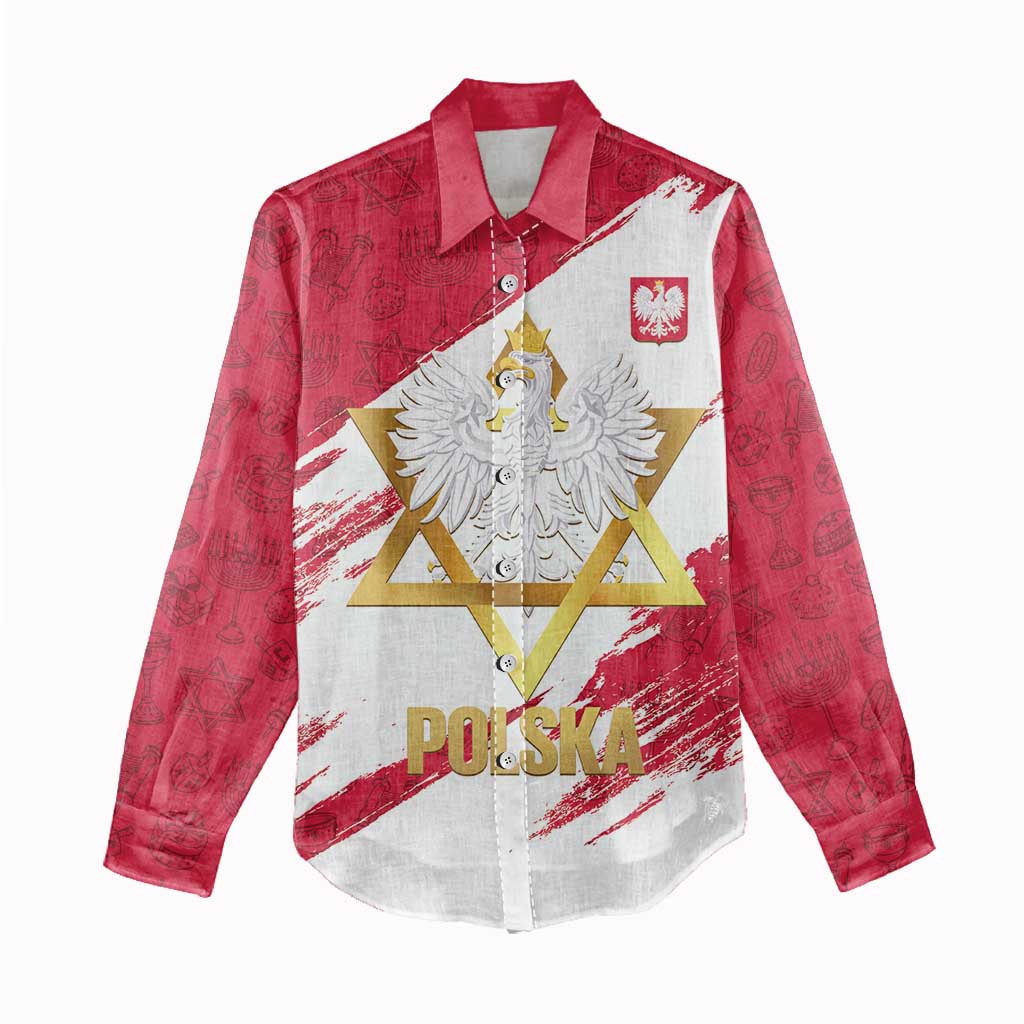 Jewish Festival Poland Women Casual Shirt Polska Eagle Star Of David
