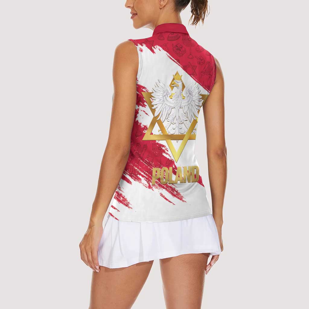 Jewish Festival Poland Women Sleeveless Polo Shirt Polska Eagle Star Of David