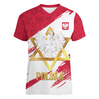 Jewish Festival Poland Women V-Neck T-Shirt Polska Eagle Star Of David