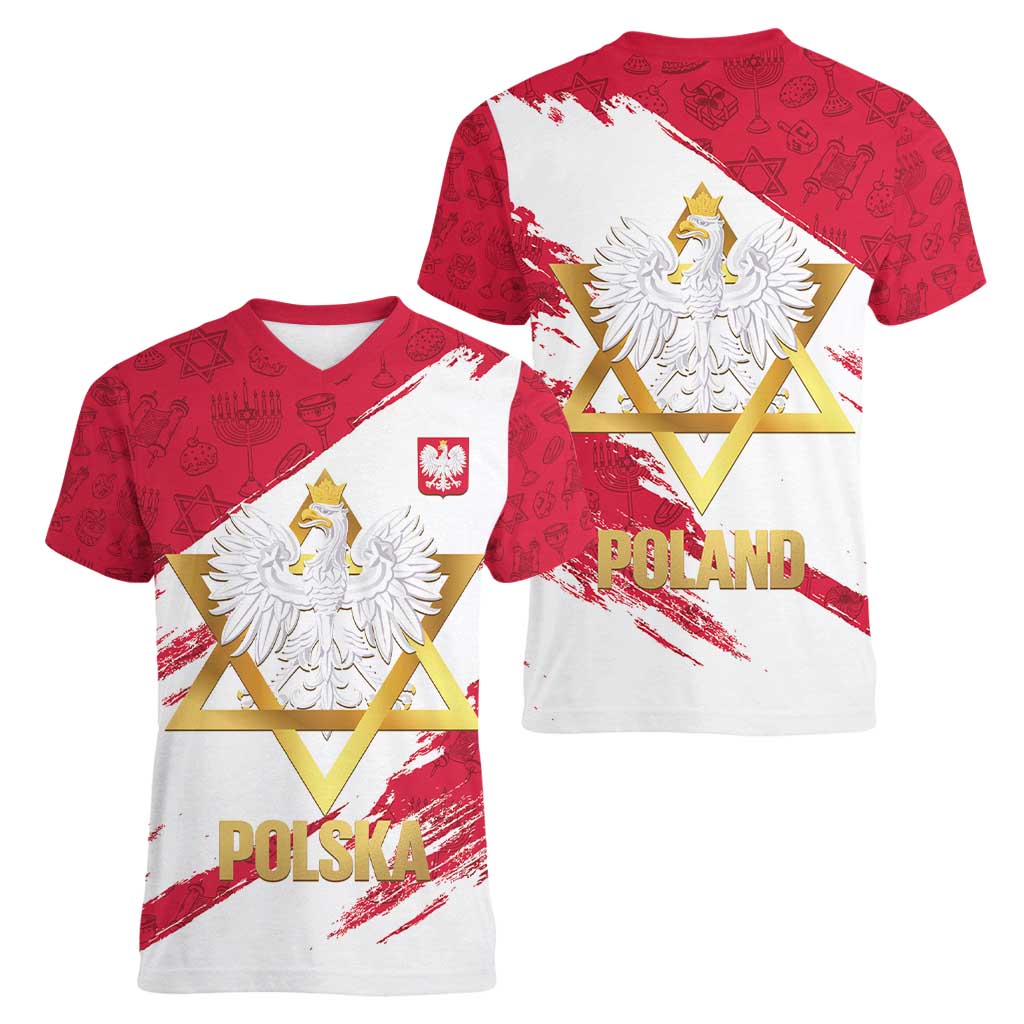 Jewish Festival Poland Women V-Neck T-Shirt Polska Eagle Star Of David