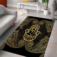 Jewish Hamsa Chai Area Rug Gold Paisley Pattern