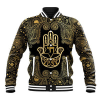 Jewish Hamsa Chai Baseball Jacket Gold Paisley Pattern
