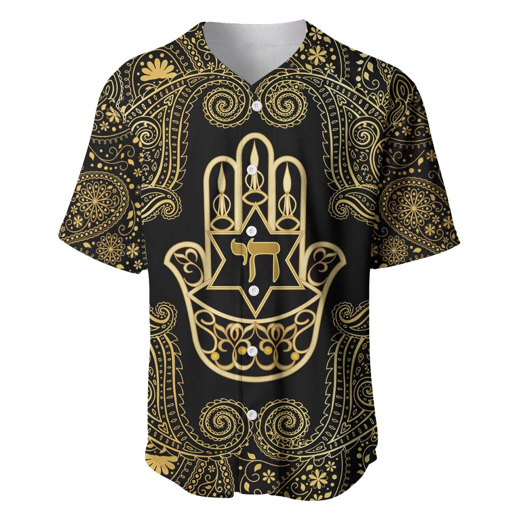Jewish Hamsa Chai Baseball Jersey Gold Paisley Pattern