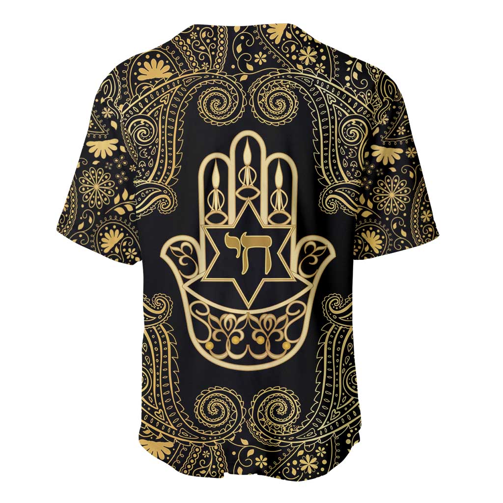 Jewish Hamsa Chai Baseball Jersey Gold Paisley Pattern