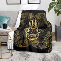 Jewish Hamsa Chai Blanket Gold Paisley Pattern