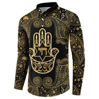 Jewish Hamsa Chai Button Sweatshirt Gold Paisley Pattern
