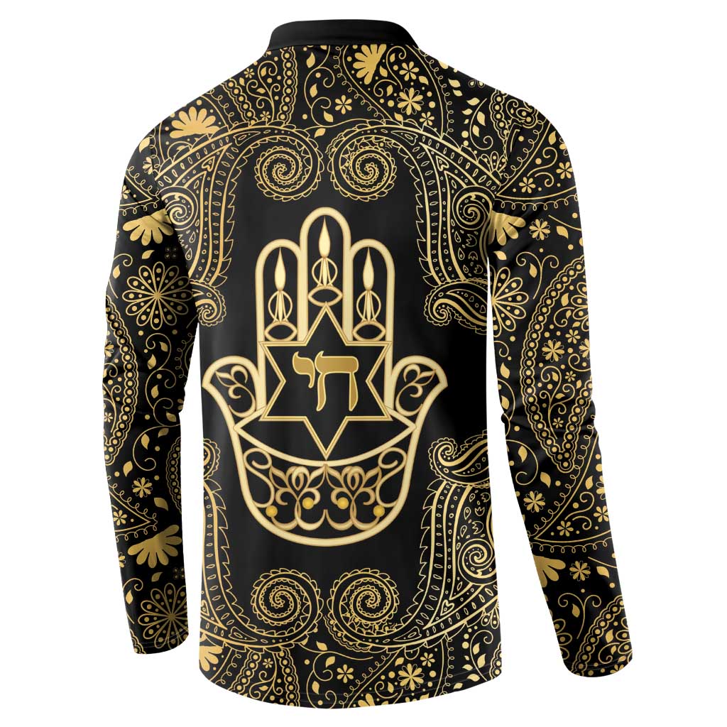 Jewish Hamsa Chai Button Sweatshirt Gold Paisley Pattern