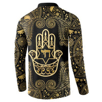 Jewish Hamsa Chai Button Sweatshirt Gold Paisley Pattern