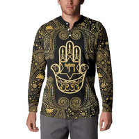Jewish Hamsa Chai Button Sweatshirt Gold Paisley Pattern