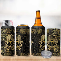 Jewish Hamsa Chai 4 in 1 Can Cooler Tumbler Gold Paisley Pattern