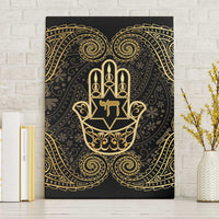 Jewish Hamsa Chai Canvas Wall Art Gold Paisley Pattern