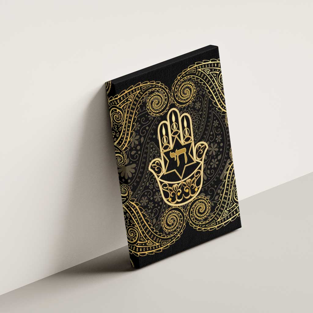 Jewish Hamsa Chai Canvas Wall Art Gold Paisley Pattern