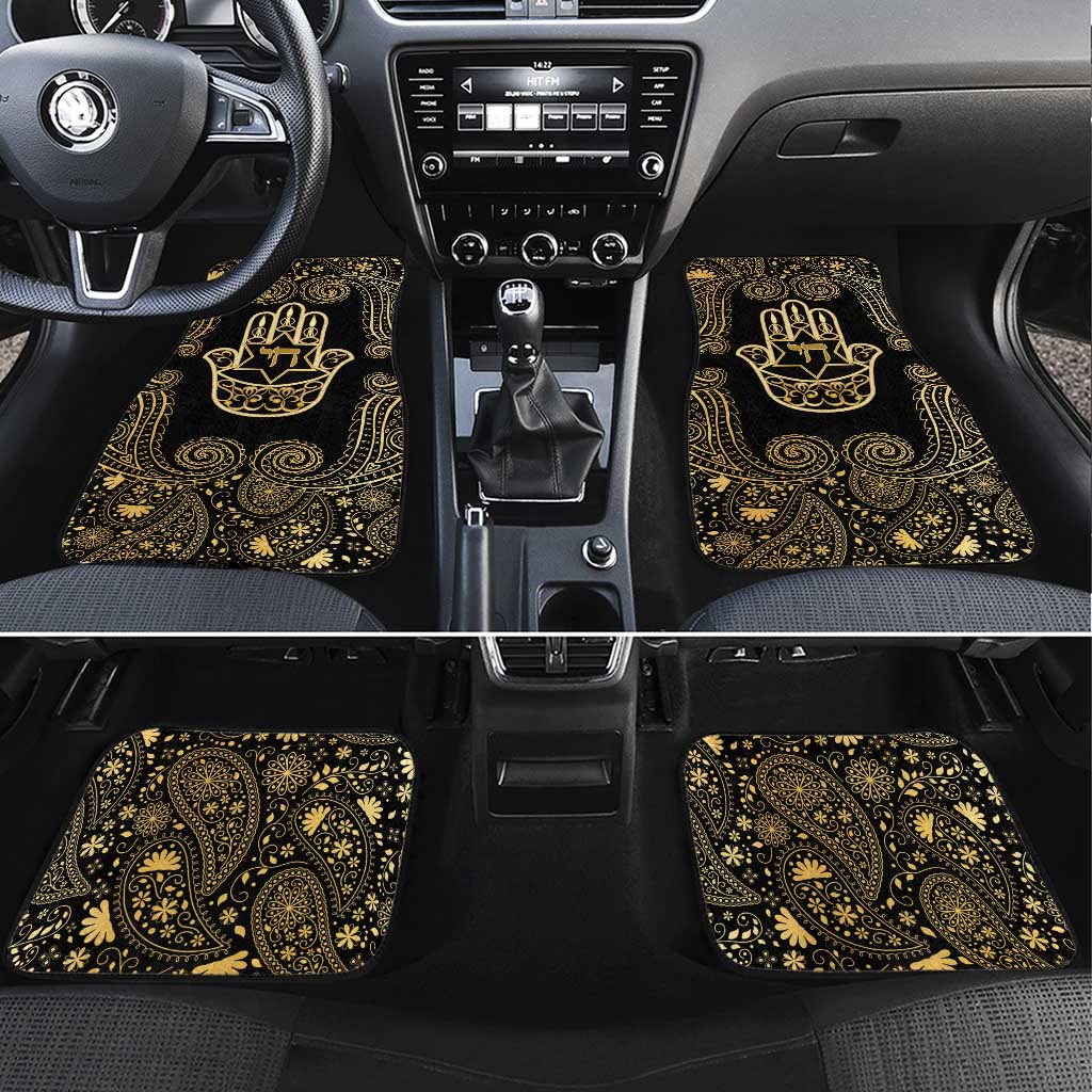 Jewish Hamsa Chai Car Mats Gold Paisley Pattern